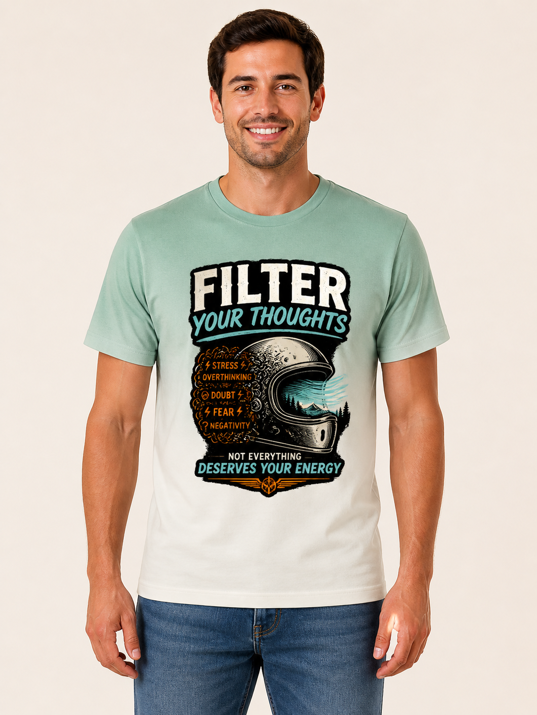 Filter Your Thoughts mint biker graphic t-shirt by Motorcycle Apparel UK