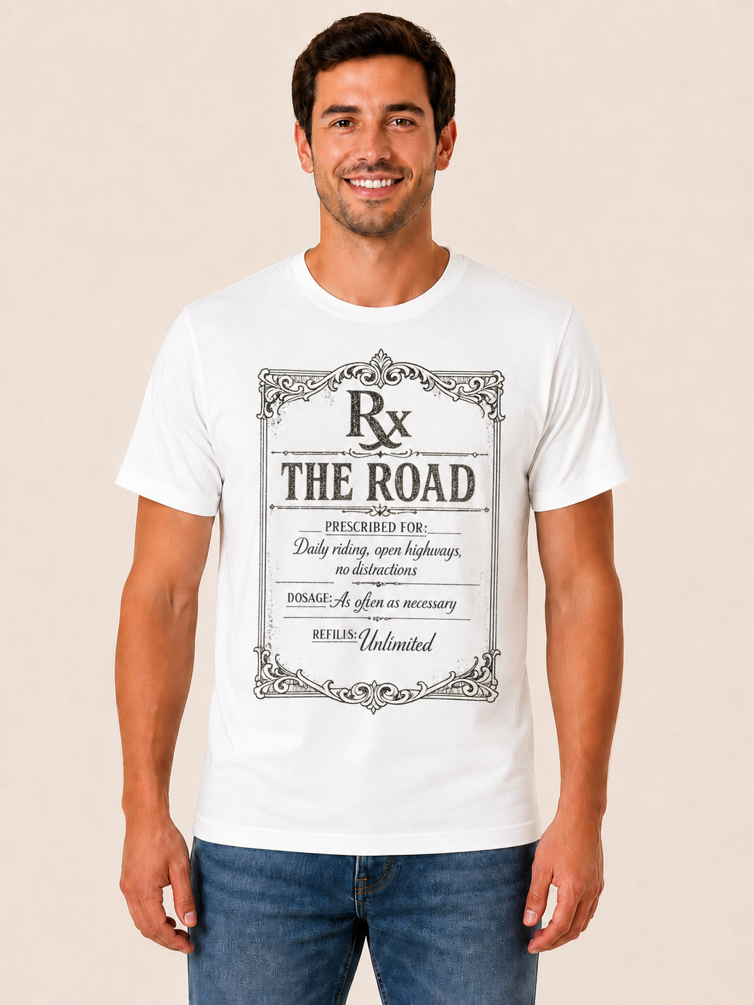 Rx The Road white biker graphic t-shirt by Motorcycle Apparel UK