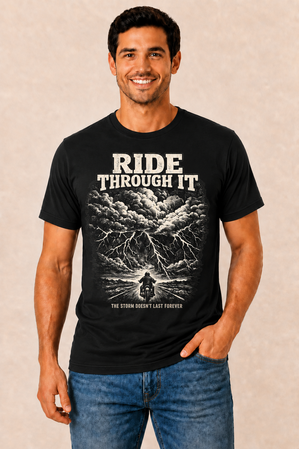 Ride Through It black biker graphic t-shirt by Motorcycle Apparel UK