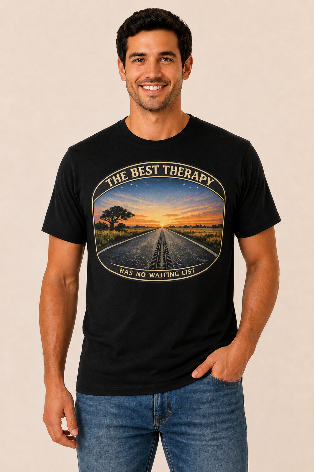 The Best Therapy Has No Waiting List black biker graphic t-shirt by Motorcycle Apparel UK