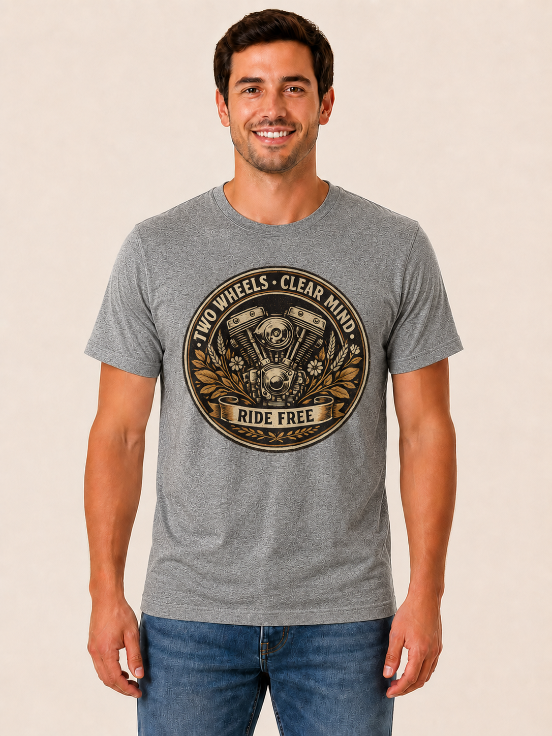 Two Wheels Clear Mind grey marl biker graphic t-shirt by Motorcycle Apparel UK